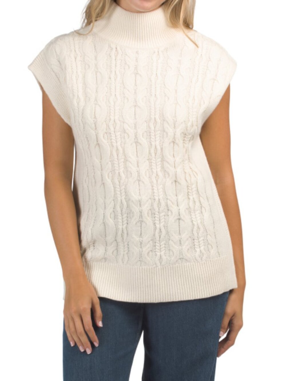 525 AMERICA Wool And Cashmere Blend Mock Neck Cable Knit Sweater